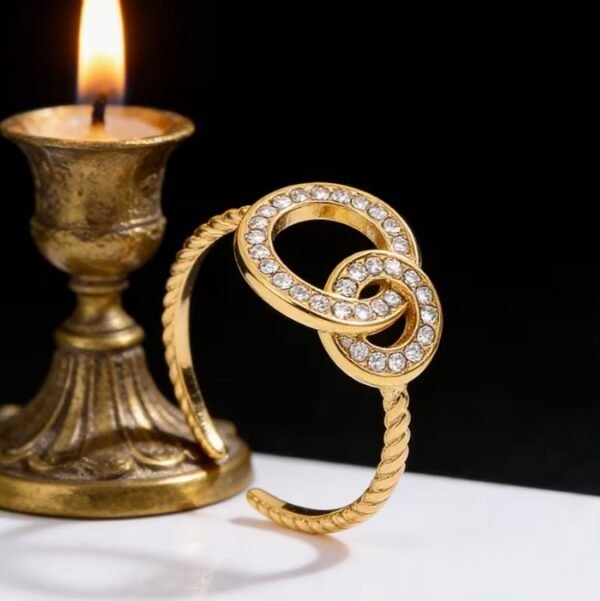 Bague Double Anneaux Torsadée Bande Zirconium Synthétique Acier Inoxydable