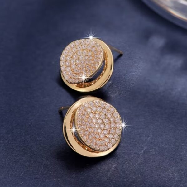 Boucles d'Oreilles Rondes Géométriques Design Minimaliste, Ornées de plaquage et de Zircone Cubique