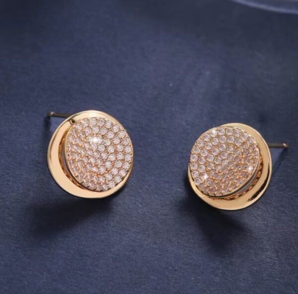 Boucles d'Oreilles Rondes Géométriques Design Minimaliste, Ornées de plaquage et de Zircone Cubique