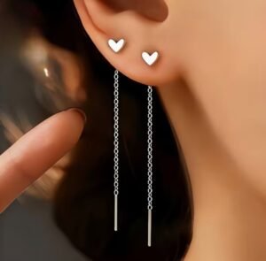 Boucles d'Oreilles Pendantes en Acier Inoxydable en Forme de Cœur avec Pompom