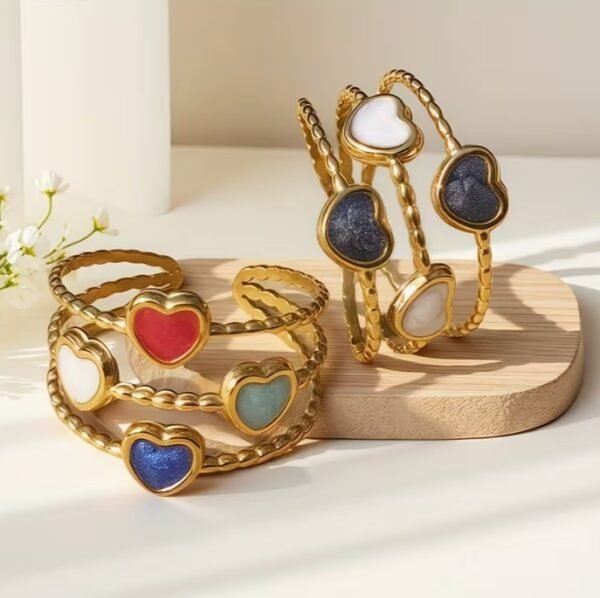 Bague Cœur en Émail Plaqué Or (Modèle au choix)