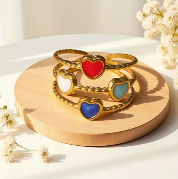 Bague Cœur en Émail Plaqué Or (Modèle au choix)