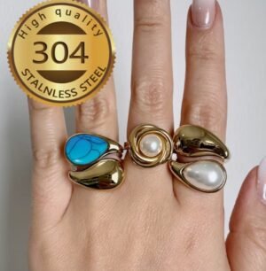 Bague en Acier dorée avec Zircone (Modèle au choix)
