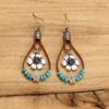 Boucles d'Oreilles Bohème Fleur de Prunier et Perles Turquoises