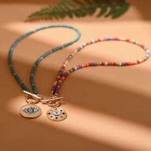 Collier Pendentif Bohème avec Pierres Synthétiques 4MM (Modèle au choix)