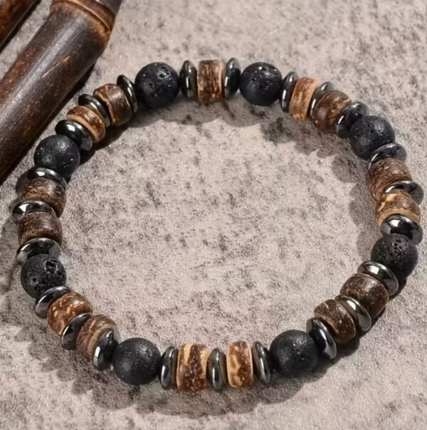 Bracelet Bohème avec Perles de Lave Naturelle et de Bois