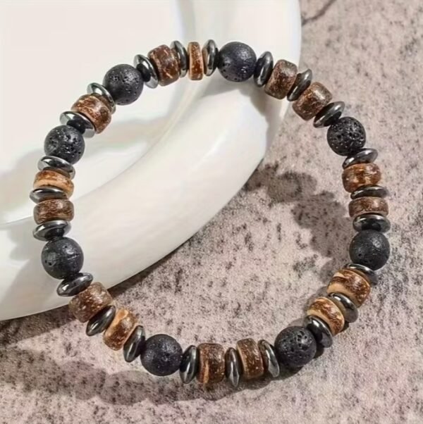 Bracelet Bohème avec Perles de Lave Naturelle et de Bois