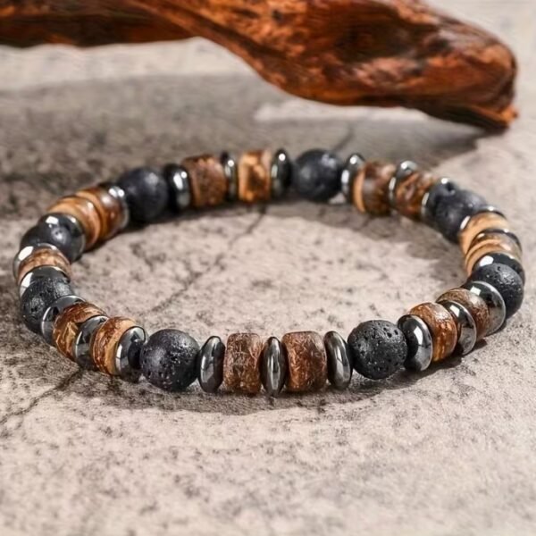 Bracelet Bohème avec Perles de Lave Naturelle et de Bois